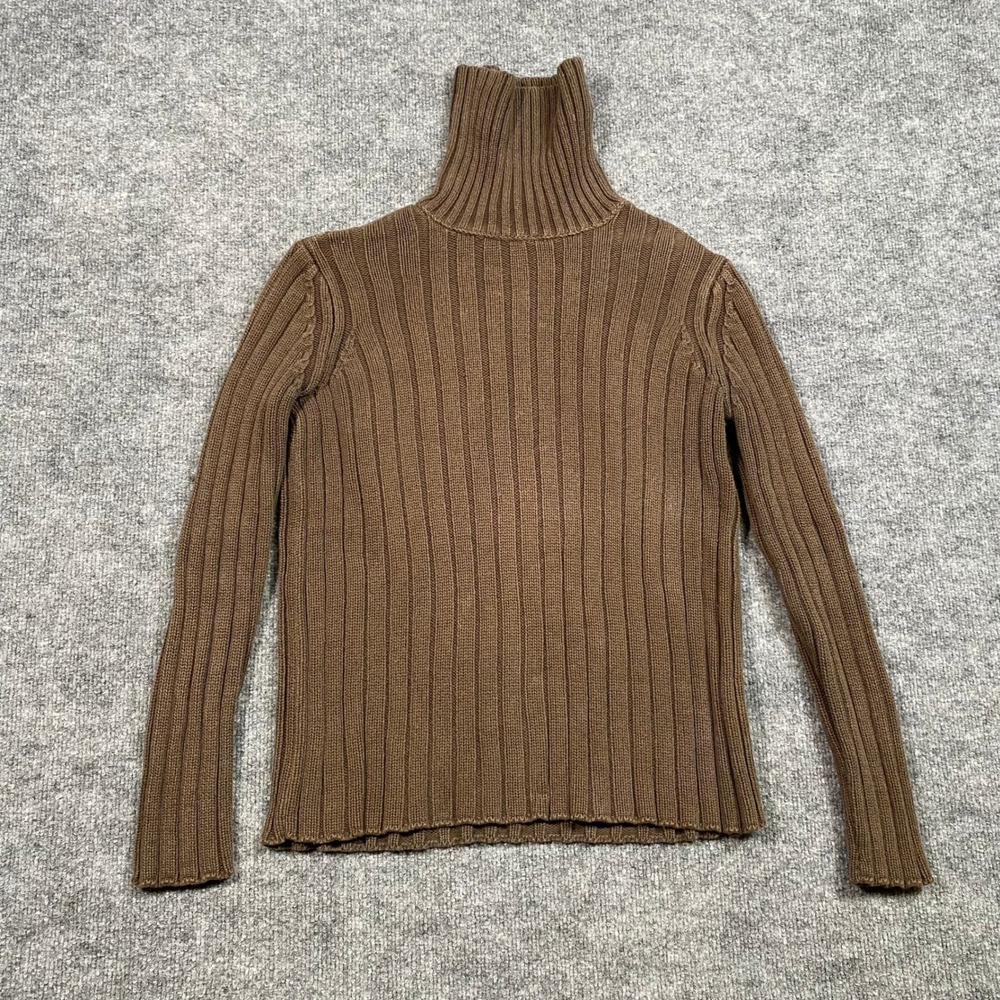 The Limited America Brown Ribbed Turtleneck Sweater Womens Small 100% Cotton USA - Picture 2 of 6